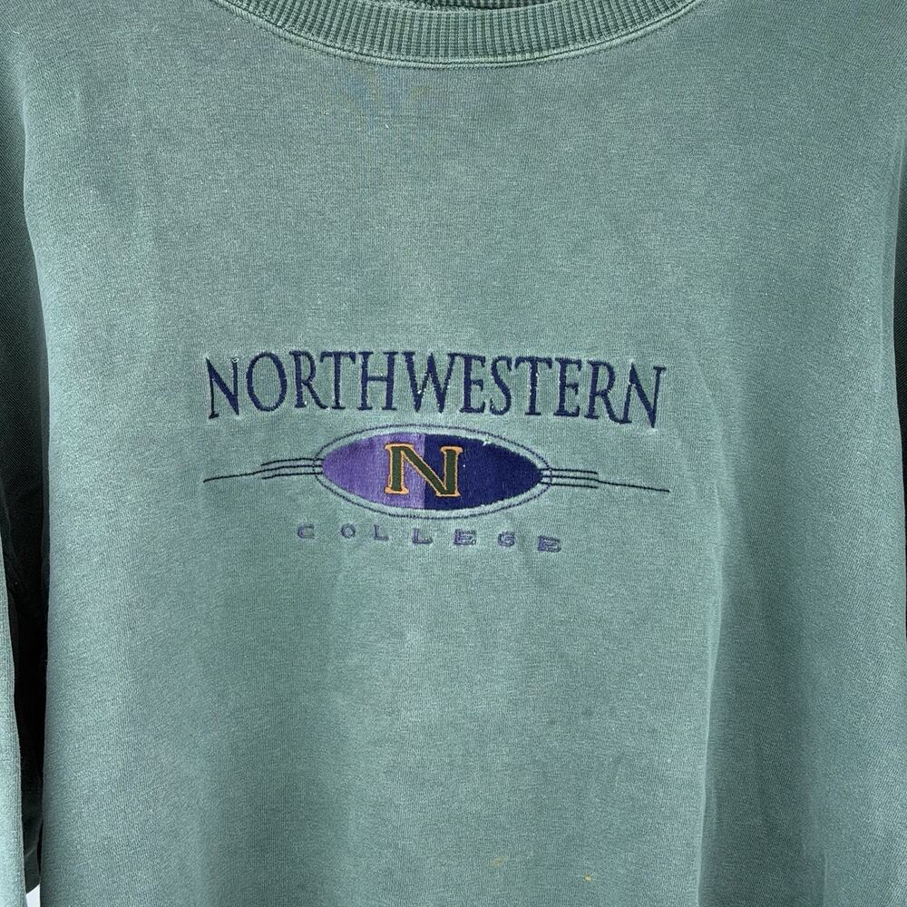 Vintage 90s Northwestern College Crewneck Sweatshirt Green Somers USA XXL - Picture 3 of 7